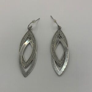 Double Layer Silver-tone Sparkle Drop Earrings